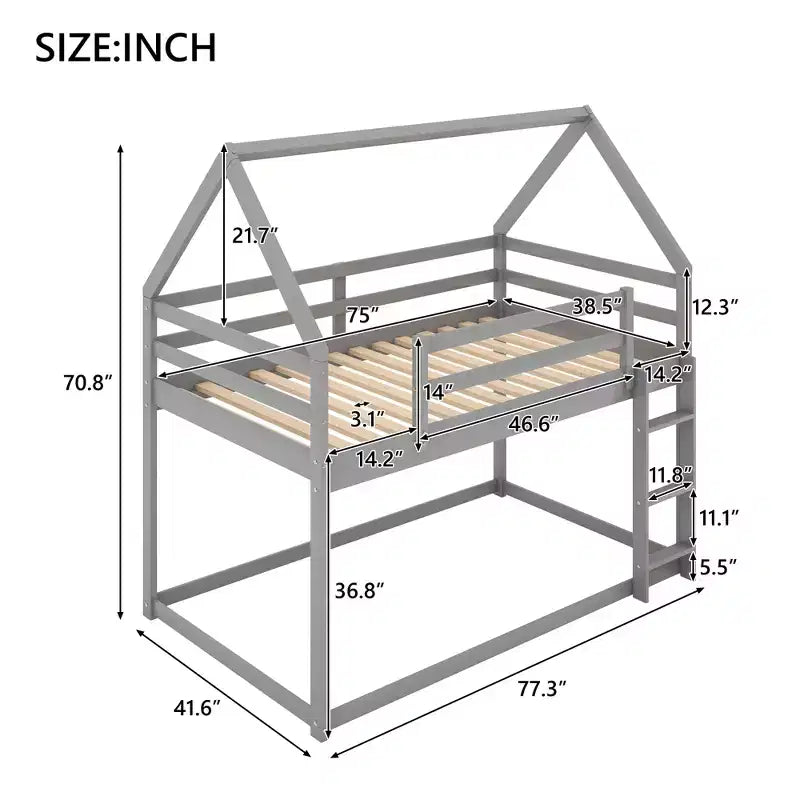 Lit superposé simple bas avec échelle, bois naturel, 2 personnes