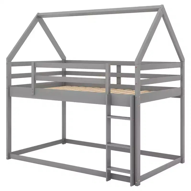 Lit superposé simple bas avec échelle, bois naturel, 2 personnes