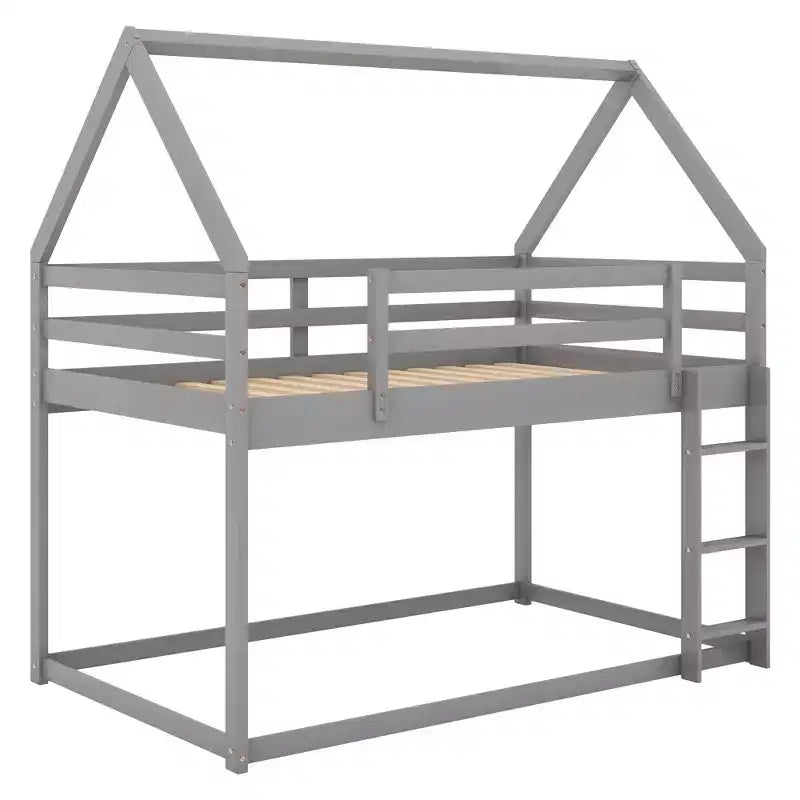 Lit superposé simple bas avec échelle, bois naturel, 2 personnes