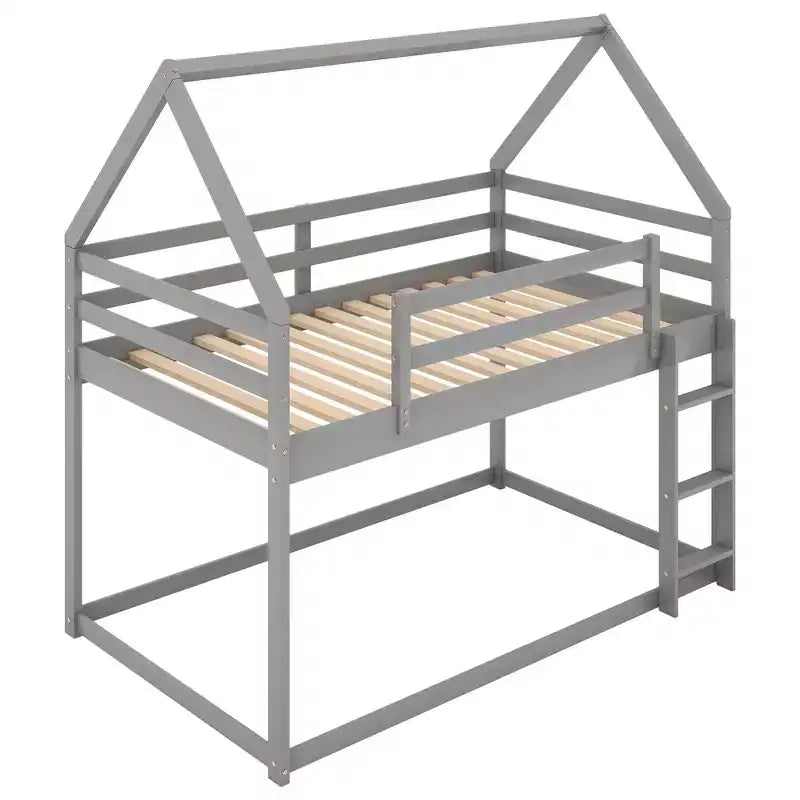 Lit superposé simple bas avec échelle, bois naturel, 2 personnes