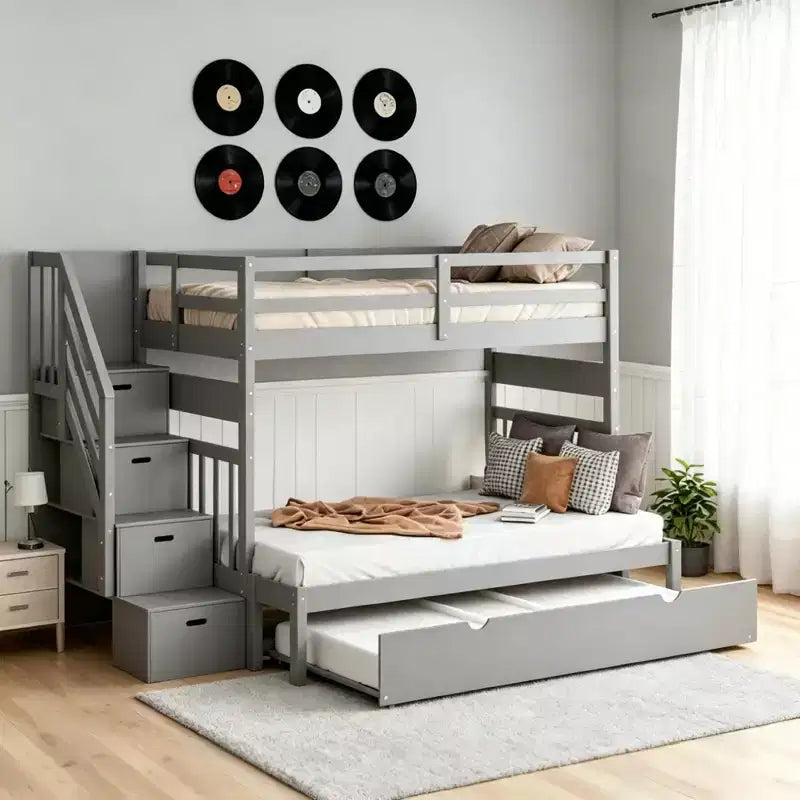 Luxystar Twin Over Full Convertible Bunk Bed With Storage Stairs and Trundle