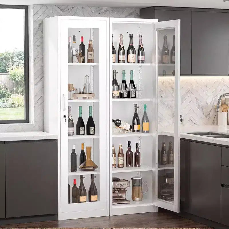 Armoire de rangement en acier blanc, porte simple vitrée, 5 étagères, montage par 1 personne