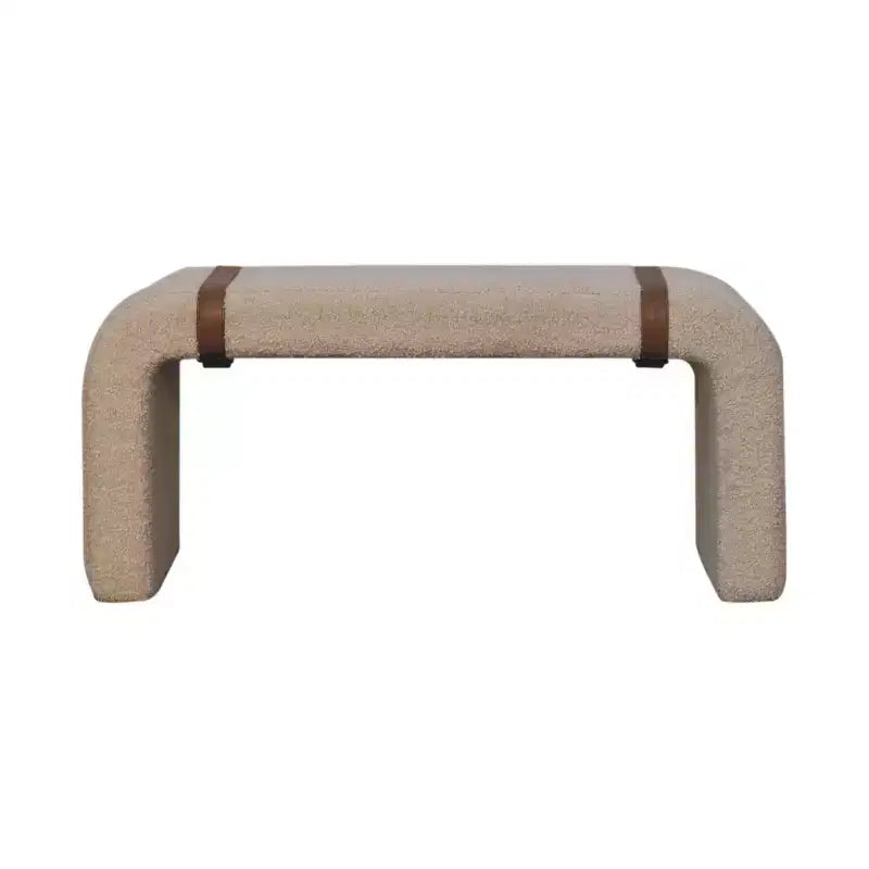 HomeRoots 35 Beige and Brown Boucle and Leather Upholstered Bench