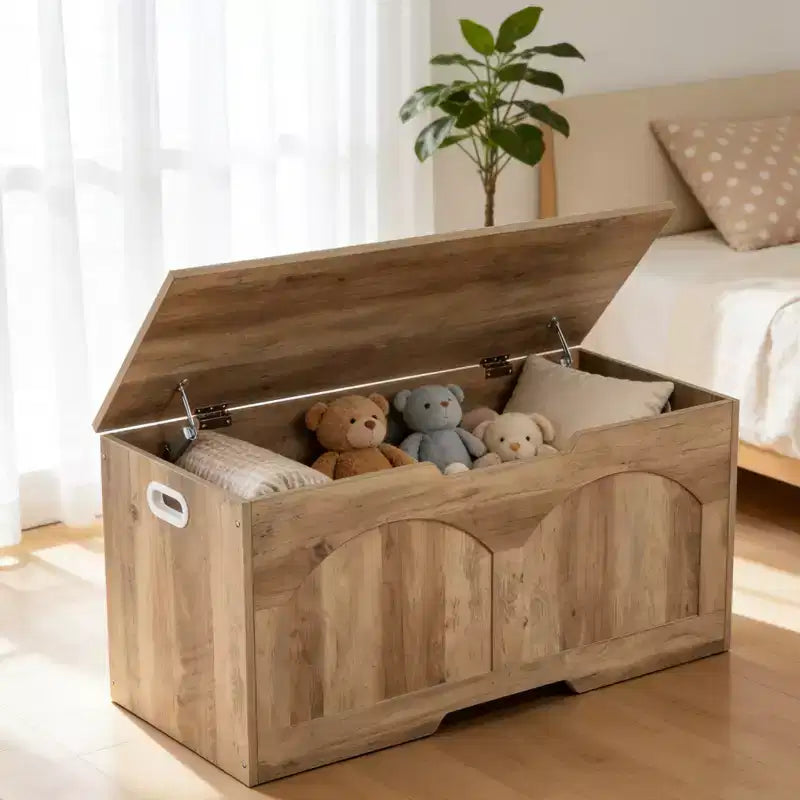 Coffre de rangement en bois brun/gris – Banc 1 place, 99,8 cm L