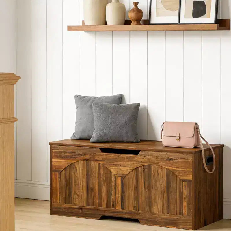 Coffre de rangement en bois brun/gris – Banc 1 place, 99,8 cm L