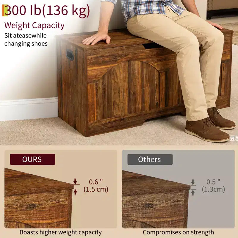 Coffre de rangement en bois brun/gris – Banc 1 place, 99,8 cm L