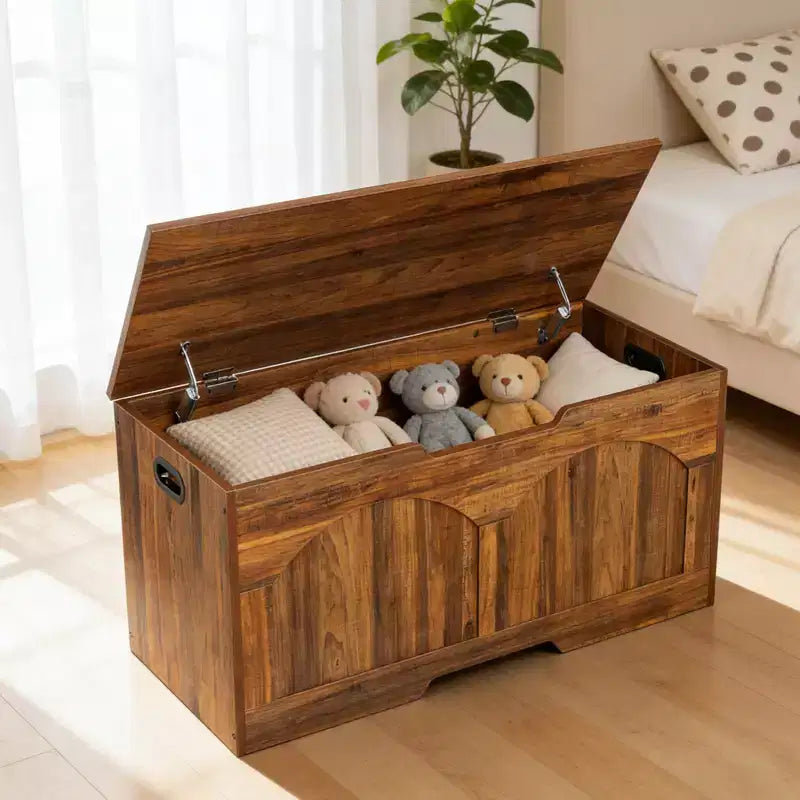 Coffre de rangement en bois brun/gris – Banc 1 place, 99,8 cm L