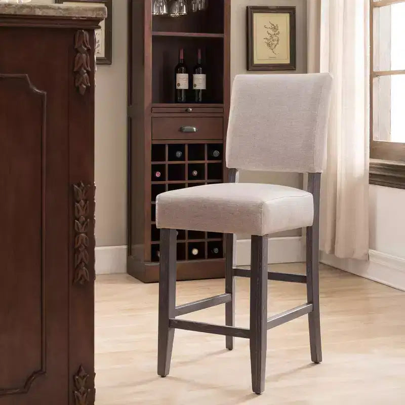 Tabouret de comptoir en lin gris, dossier carré, lot de 2
