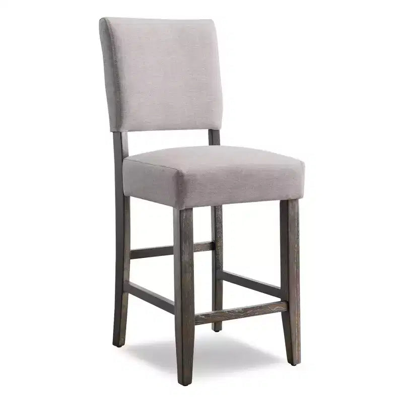 Tabouret de comptoir en lin gris, dossier carré, lot de 2