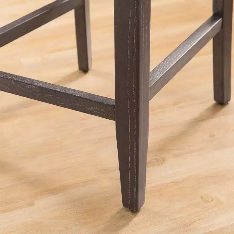 Tabouret de comptoir en lin gris, dossier carré, lot de 2