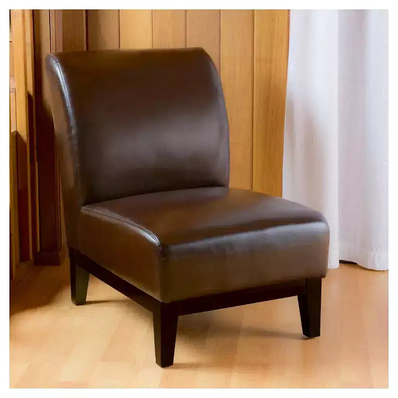Fauteuil crapaud sans accoudoirs en cuir reconstitué marron, 1 place