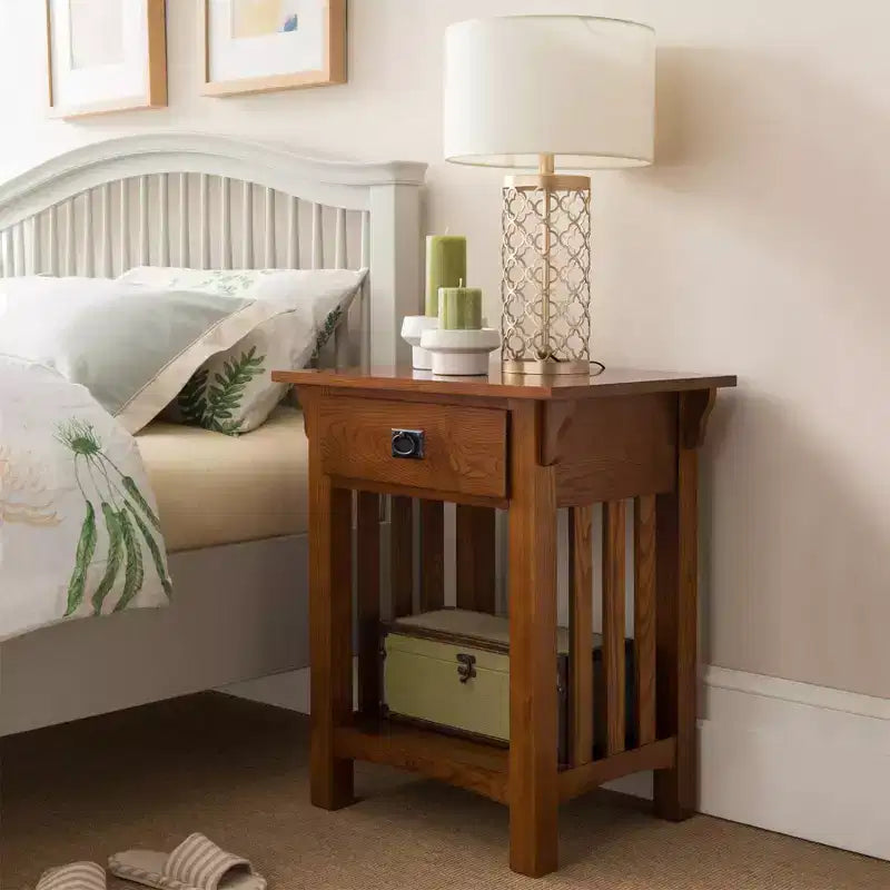 Table d'appoint de style Mission en chêne moyen avec tiroir – 1 pièce