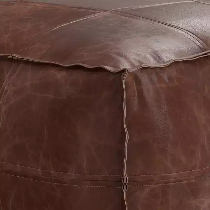 Pouf ottoman carré en cuir marron, 1 place