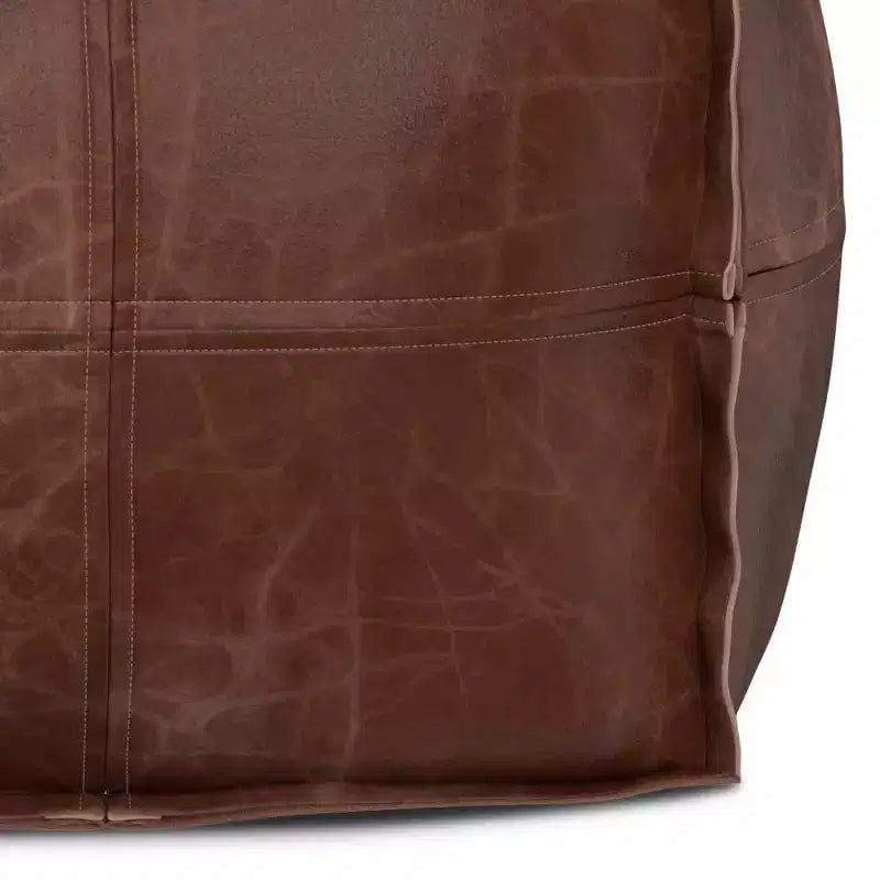 Pouf ottoman carré en cuir marron, 1 place