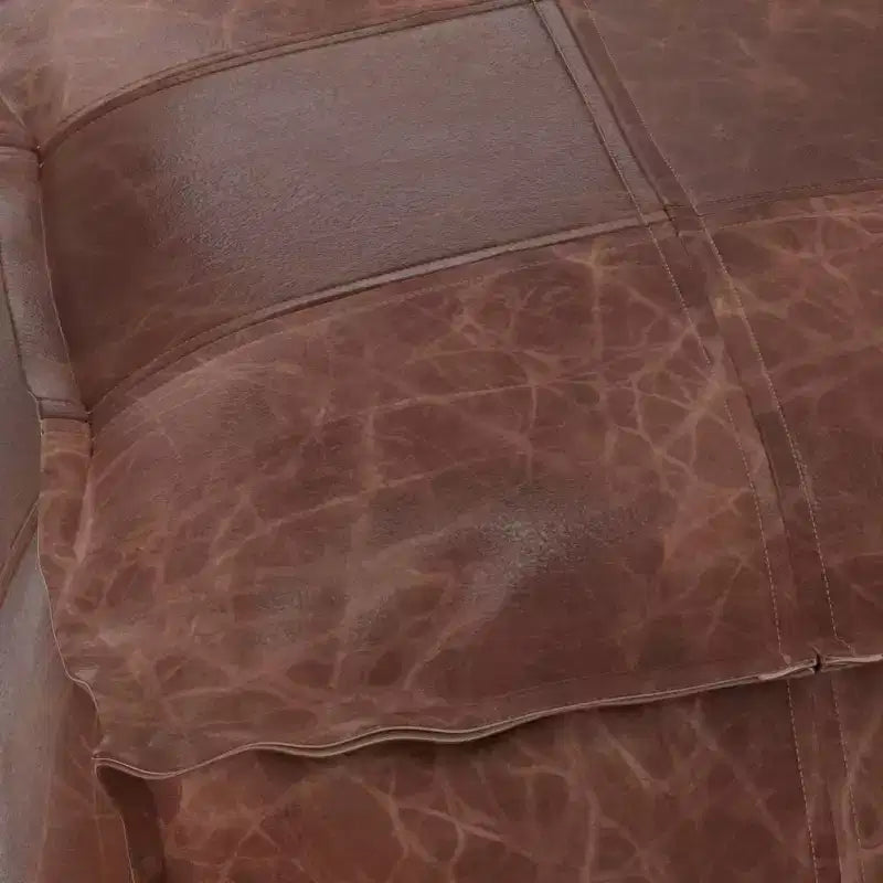 Pouf ottoman carré en cuir marron, 1 place