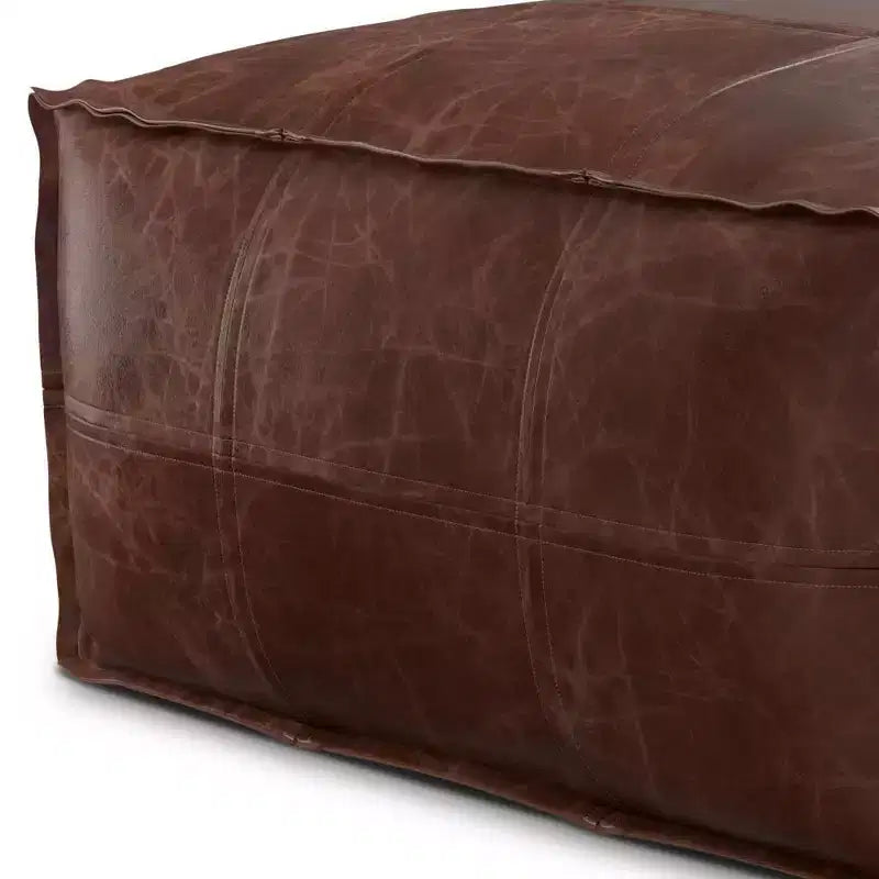Pouf ottoman carré en cuir marron, 1 place