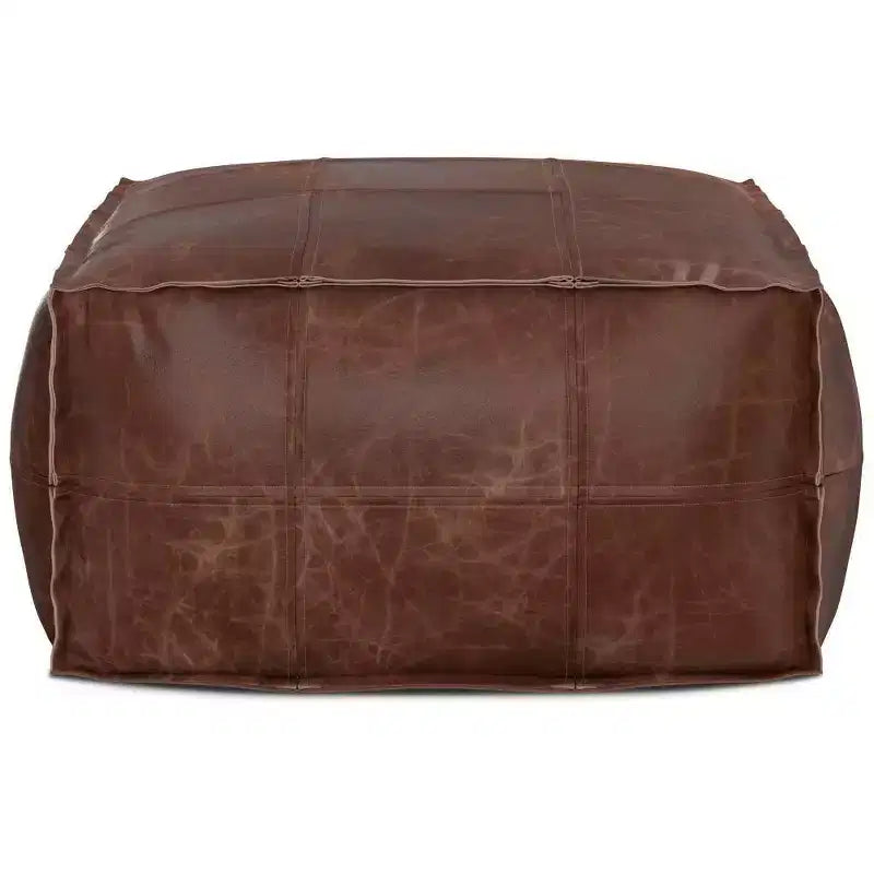 Pouf ottoman carré en cuir marron, 1 place