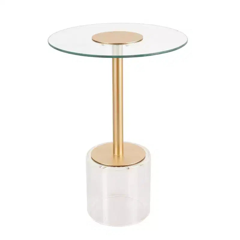 Olivia & May Acrylic Accent Table with Elevated Base and Gold Stand 22 in Clear: Modern Round Glass Martini Tray Table