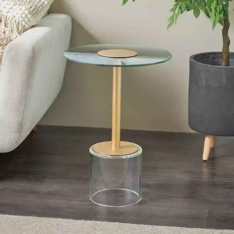 Table d'appoint ronde en acrylique transparent et doré, style moderne, 1 pièce