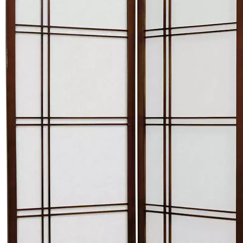 Paravent Shoji Noyer Double Croix, Séparateur de Pièce à 5 Panneaux