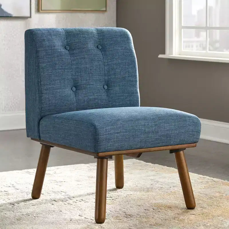 Fauteuil d'appoint sans accoudoirs capitonné gris/bleu/beige pour 1 personne