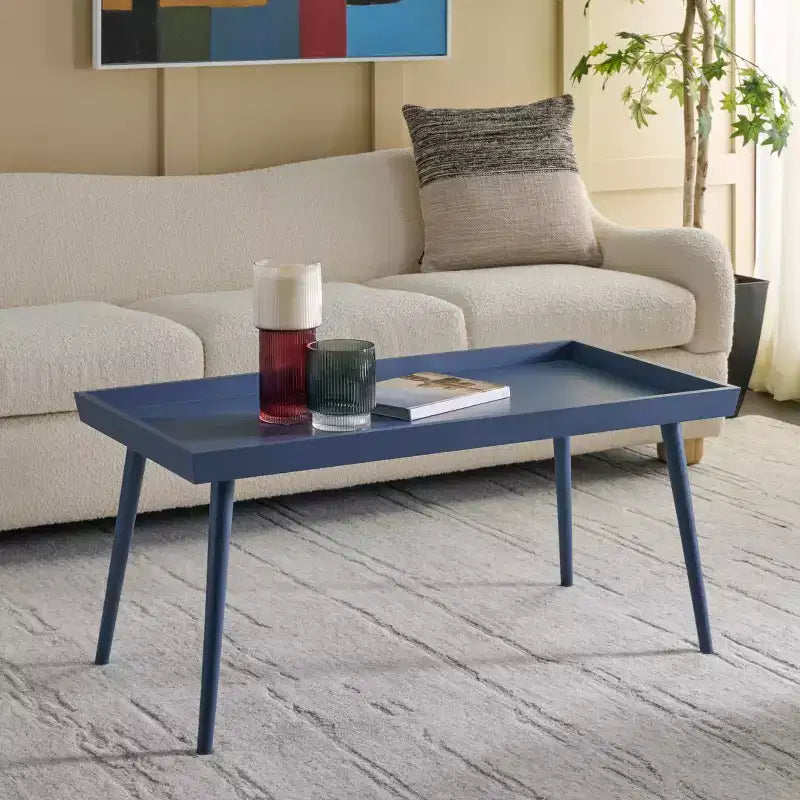 Table basse rectangulaire avec étagère – Beige / Bleu / Marron / Gris / Blanc cassé, 1 pièce