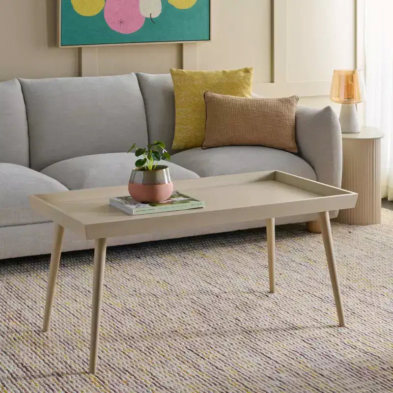 Table basse rectangulaire avec étagère – Beige / Bleu / Marron / Gris / Blanc cassé, 1 pièce