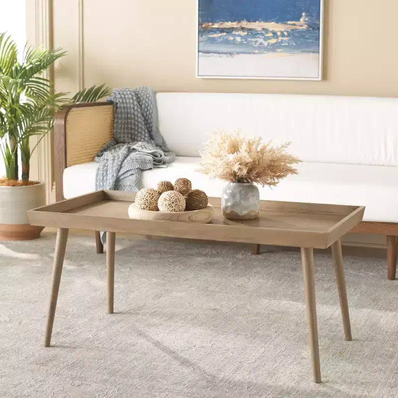 Table basse rectangulaire avec étagère – Beige / Bleu / Marron / Gris / Blanc cassé, 1 pièce