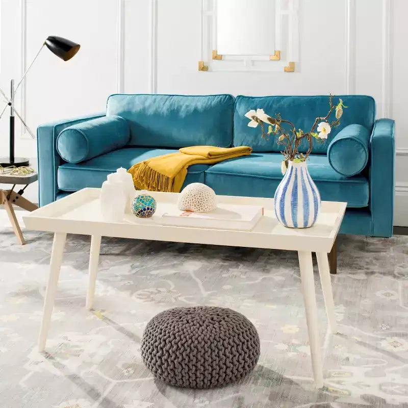 Table basse rectangulaire avec étagère – Beige / Bleu / Marron / Gris / Blanc cassé, 1 pièce