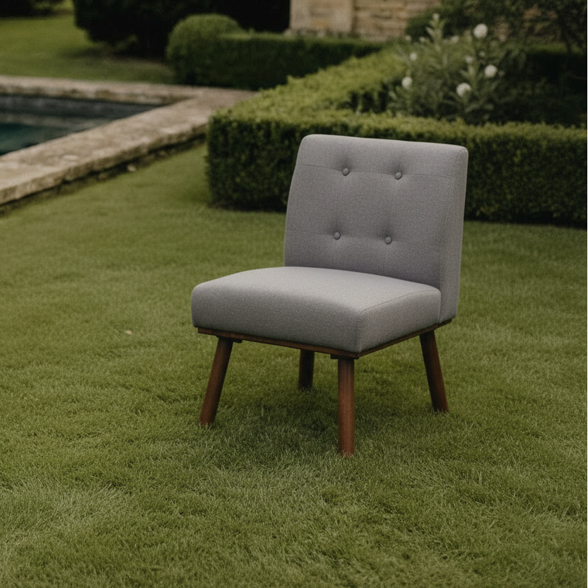 Fauteuil d'appoint sans accoudoirs capitonné gris/bleu/beige pour 1 personne